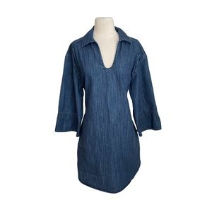 Blue Denim Western Style Jean Dress Long Sleeved Medium Wash Denim Dress Women’s